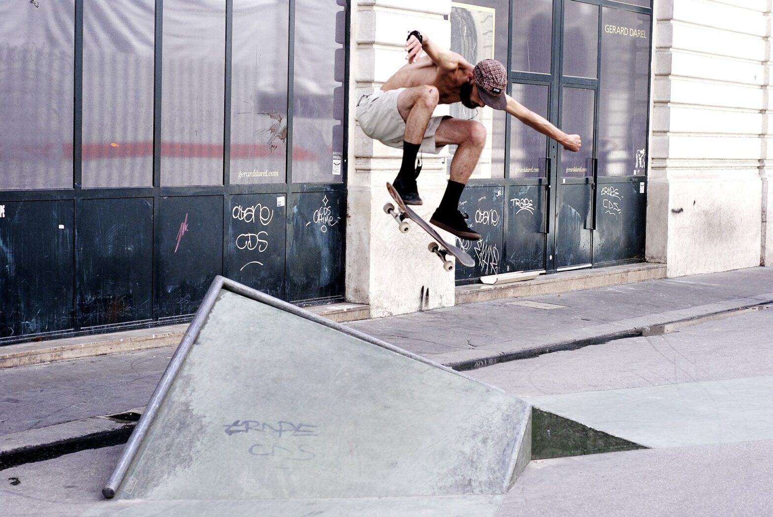 Picture of me jumping in the Cladel skatepark in Paris, France